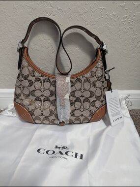 Coach Signature Canvas Shoulder Bag in Brown and Tan